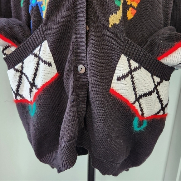 80s graphic knit buttonup cardigan sweater - Picture 7 of 10